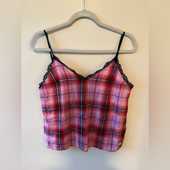 Victoria's Secret Tops - Victoria's Secret Women's Size Small Pink Plaid Metallic Lace Camisole Sleepwear